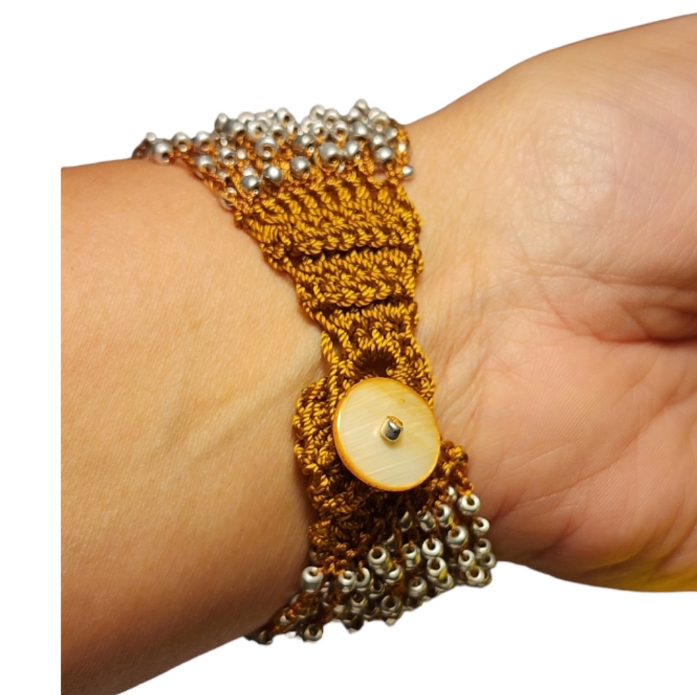 FINAL PRICE - Solis & Arevalo Crochet and Beads Bracelet with Button - Picture 2 of 3